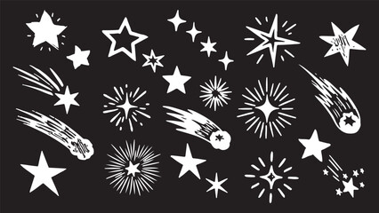 Starry space seamless pattern with sky stars in night galaxy, vector background. Space universe or dark black cosmos pattern with constellation, falling meteorites, comets and twinkling stars © CreatAr8