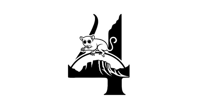 Monkey sitting on crescent moon silhouette illustration.