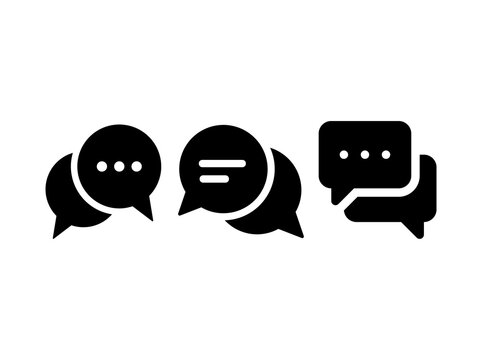 Black Chat Bubble Icon Set Communication Messaging Conversation Speech Dialog Symbols Vector Illustration