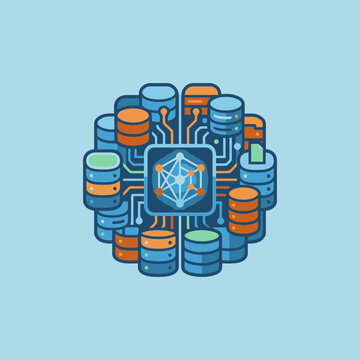 A digital illustration of a central processor and data storage