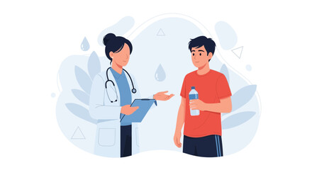 Fototapeta premium Doctor Consults Patient Holding Water Bottle - Medical Health Checkup and Hydration Advice