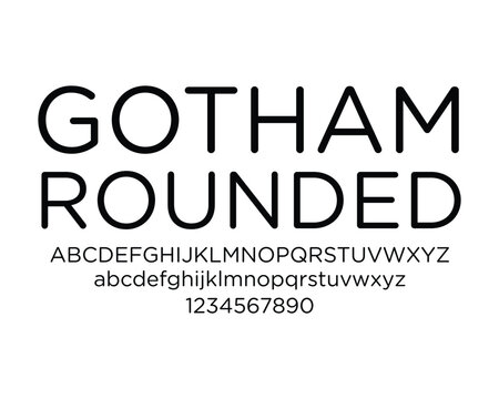 Gotham Rounded Font Typeface Alphabet and Numbers in Black Color