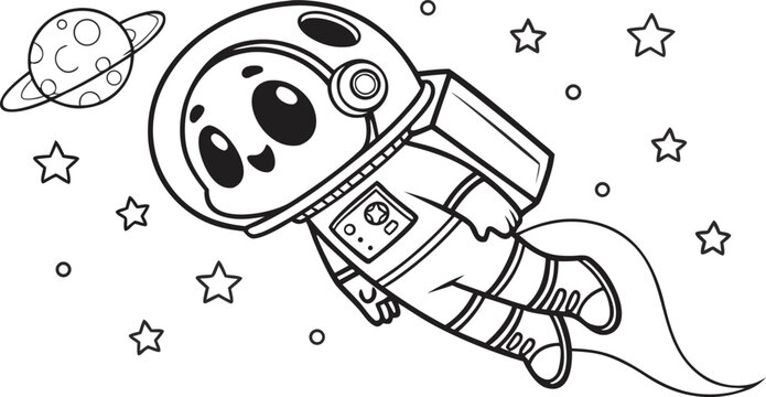 A cute kawaii ghost astronaut floating in outer space