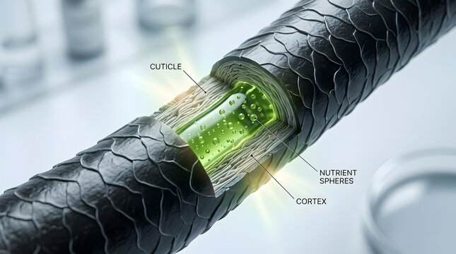 Hair Strand Cross Section Showing Nutrient Spheres, Care, Science