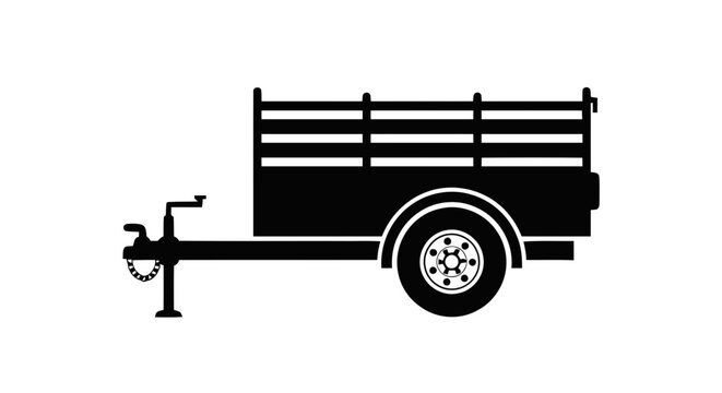 Vector illustration of utility trailer icon cargo trailer silhouette on a transparent background