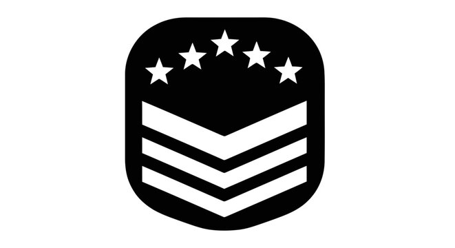 Vector illustration of military rank icon with five stars and three chevrons on a transparent background