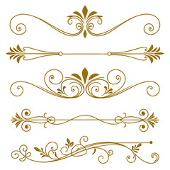 Hand drawn golden filigree border set for invitations. © Doyle