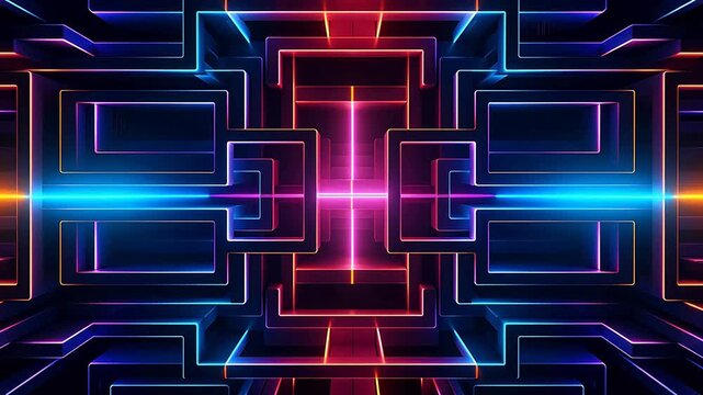 Digital technology neon lights grids lines abstract pattern background
