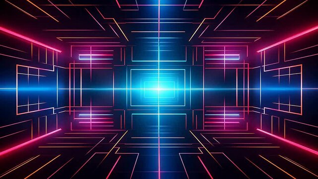 Digital technology neon lights grids lines abstract pattern background
