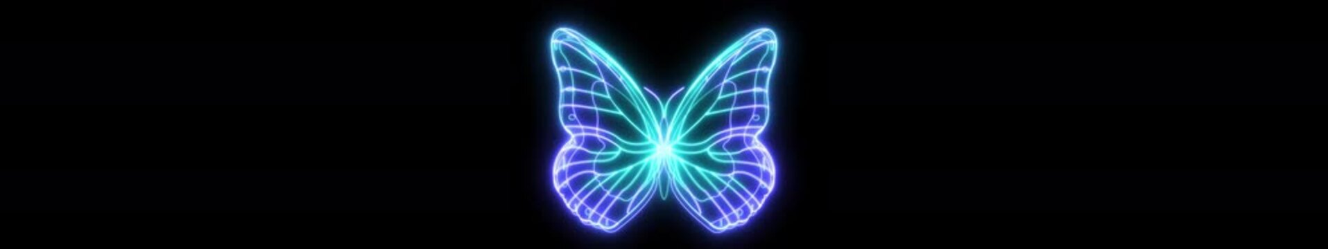 Ultrawide Neon Butterfly Glow Background &ndash; Futuristic Blue Light Insect on Dark Widescreen Banner 4k.