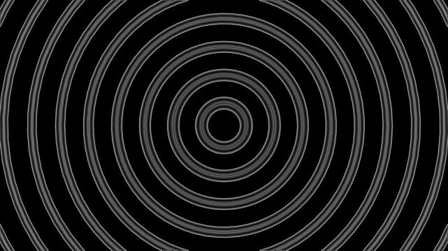 Abstract black and white concentric circle waves. Dynamic expanding rings pattern perfect for modern advertising and motion graphics.
