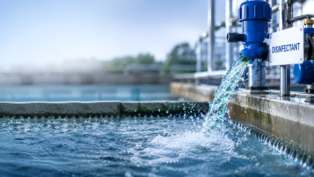 Water Disinfection Process in Drinking Water Treatment Plant Close Up Industrial Purification Concept