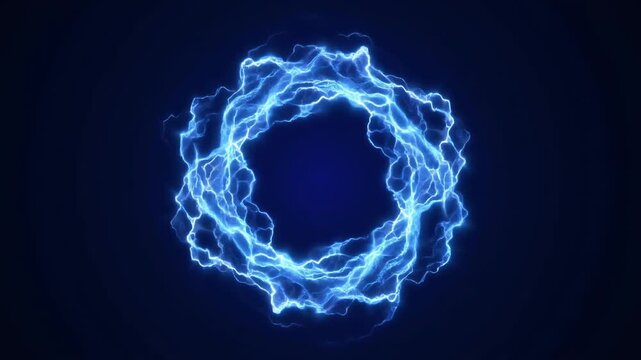 Electric blue plasma ribbons form a luminous abstract orb on a deep navy background, suited for futuristic technology, digital energy, science, and motion design. blue smoke on black background 4k