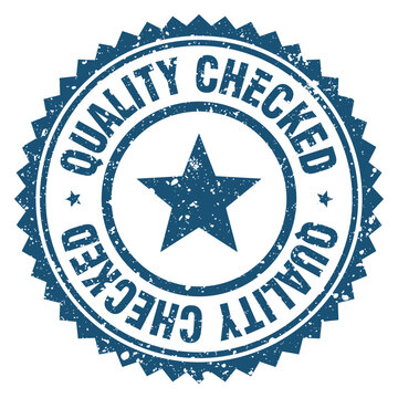 quality checked blue grunge round stamp. quality checked stamp