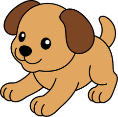 Obraz premium Cute Happy Playful Brown Puppy Dog Cartoon Illustration