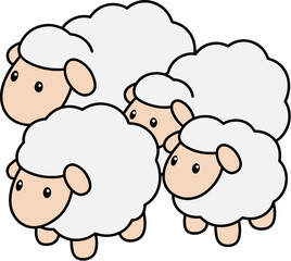 Obraz premium Cute Cartoon Sheep Group Flock Illustration