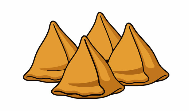 Crispy Golden Triangular Samosas Flat Vector Illustration Indian Snack Food Clipart