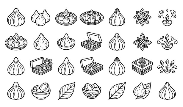 Modak  Sweet Mithai Icon Set Vector Illustration