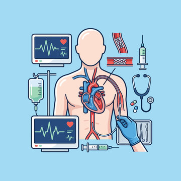 Vector illustration of a cardiac catheterization procedure