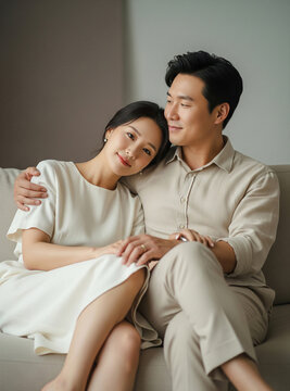 소파에서 포옹하며 쉬는 부부 &middot; Affectionate Couple Relaxing and Hugging on Sofa at Home