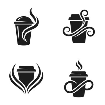 Black coffee cup icons with steam.