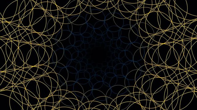 Abstract geometric pattern with golden circular lines on dark background