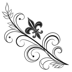 Fleur de lis ornamental flourish with leaves. © josefuna11