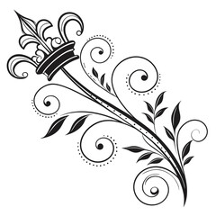 Fleur de lis crown icon with ornate vine filigree. © josefuna11