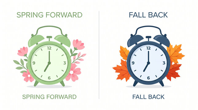 Daylight saving time concept with spring forward and fall back clock