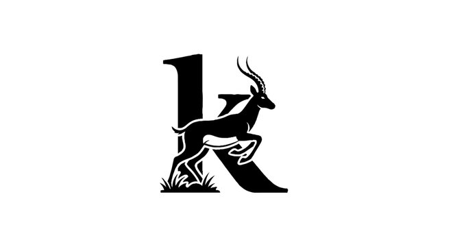 Black and white antelope letter K logo design.