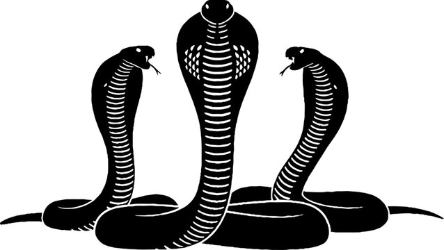 Three Cobra Snakes Raised Hoods Black Silhouette.