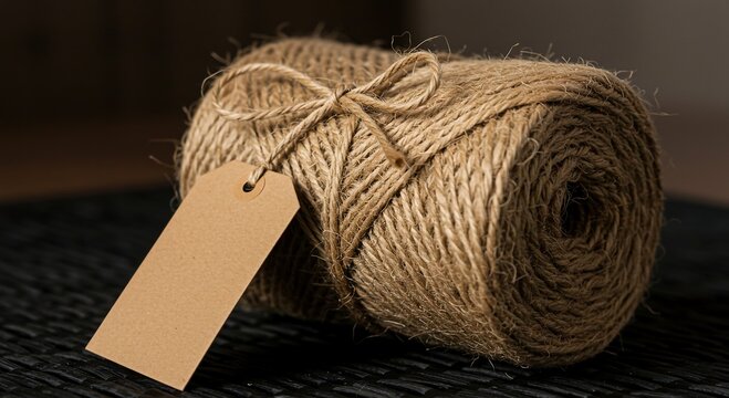 Natural jute twine ball tied with decorative bow and tag