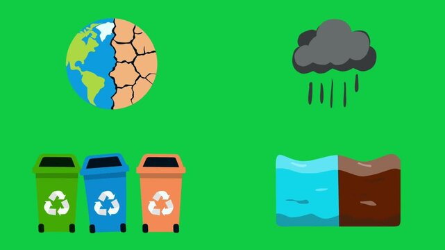 2D Animated Environmental Awareness Icons with Climate and Recycling Elements for Sustainability Theme