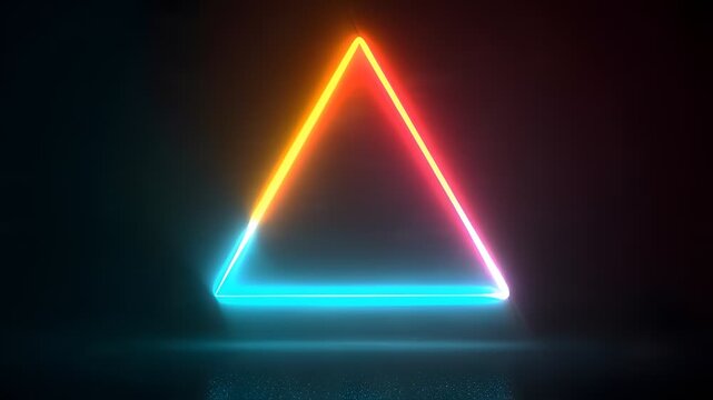 Glowing neon triangle on dark futuristic background