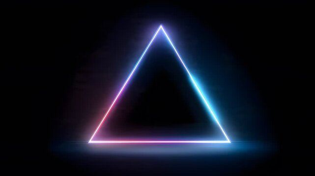 Glowing neon triangle on dark background with futuristic light effects