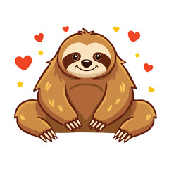 Obraz premium Cute cartoon sloth with hearts and stars