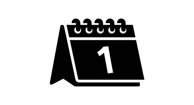 Vector illustration of calendar icon with number one, date reminder symbol on a transparent background