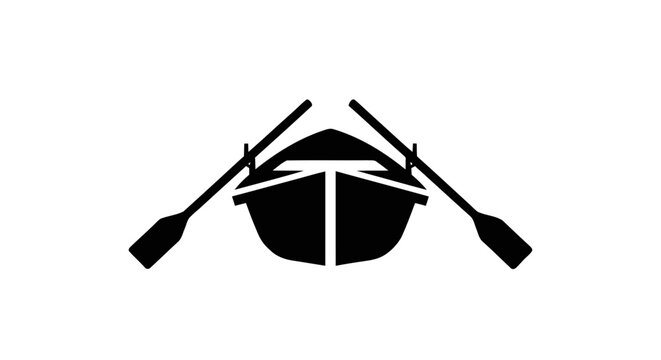 Vector illustration of minimalist icon of a rowing boat with oars on a transparent background