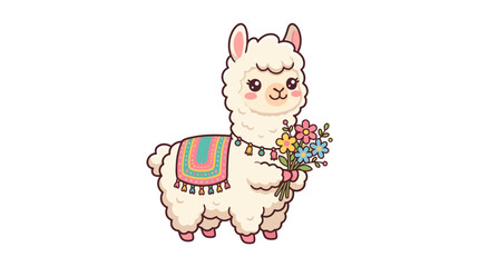 Obraz premium Cute Llama Holding Flowers