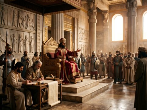 Cyrus the Great issuing a royal decree to scribes