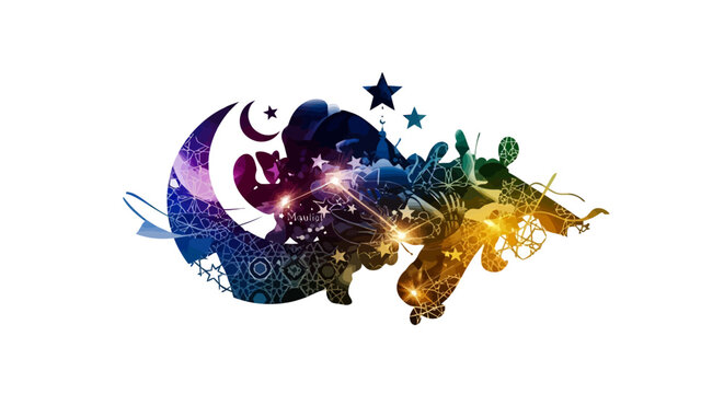 Colorful Dragon with Moon and Stars.