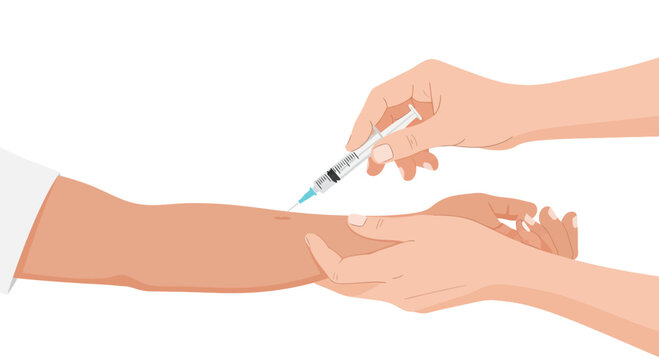 Doctor giving injection to patient's arm