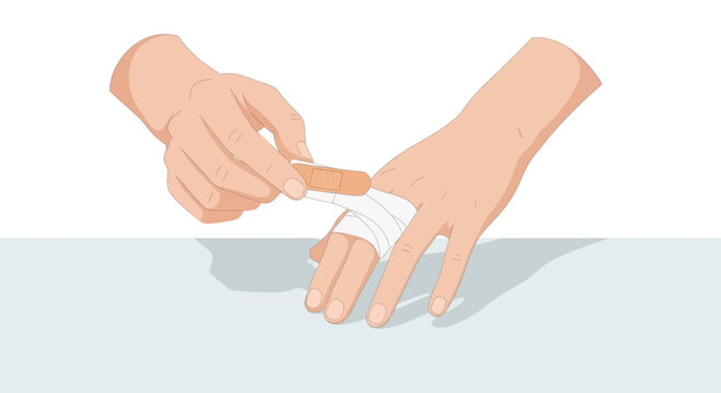 Applying bandage to injured hand