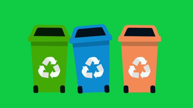 2D Animated Recycling Bins with Color Coded Containers for Waste Management Theme