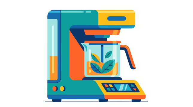 Colorful coffee maker with digital display.