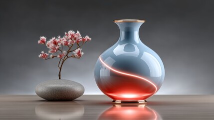 Fototapeta premium Elegant vase and flower display on a wooden table in a modern setting