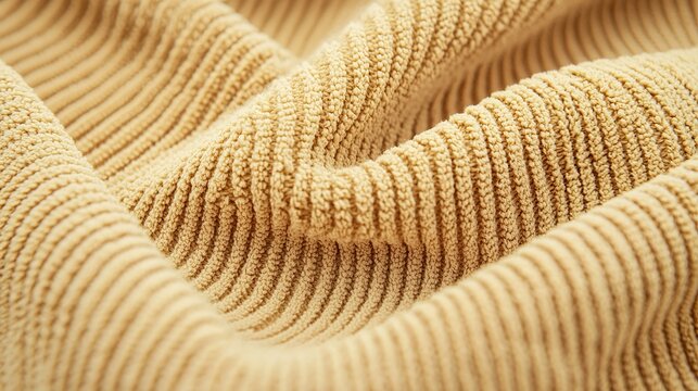 Macro: Raised texture of a corduroy fabric, isolated on a pure white background, retro, durable