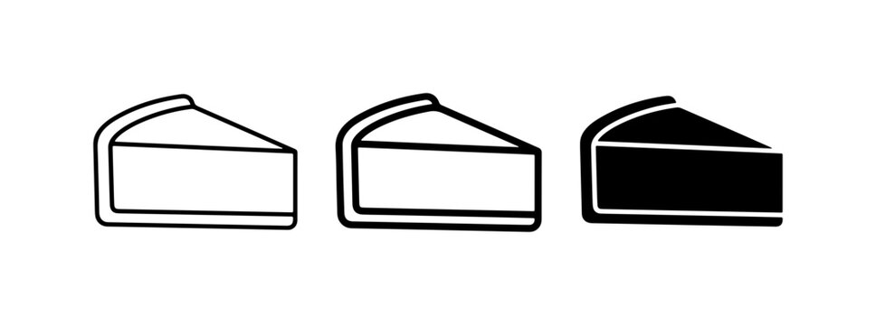Cake slice silhouettes set with outline and solid fill for food logos and menus
