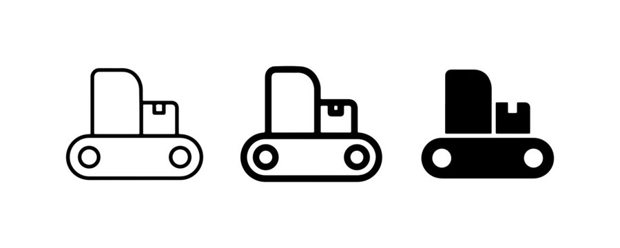Conveyor Belt Icons: Logistics, Warehouse, and Factory Automation Symbols