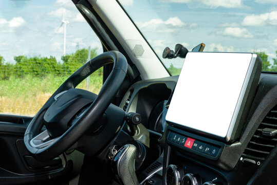 Digital tablet mockup on commercial truck dashboard